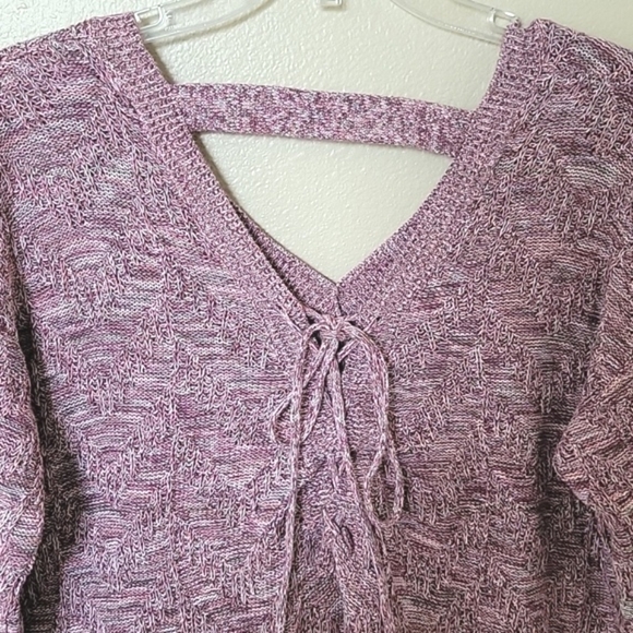 Torrid Pink Loose Knit Lace Up Back V-Neck Sweater - Size Large - Picture 5 of 8